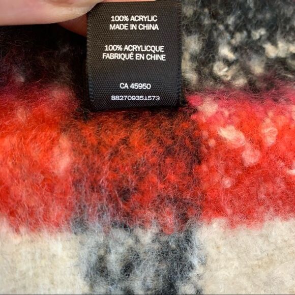 Indigo Black ivory red and pink plaid check blanket scarf - Picture 6 of 9